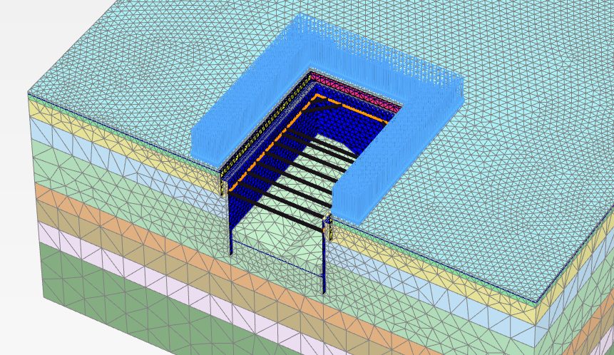 3D model of a propped deep excavation