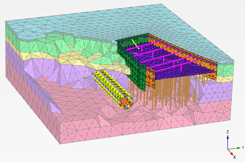 2D model of a tunnel next to a piled structure