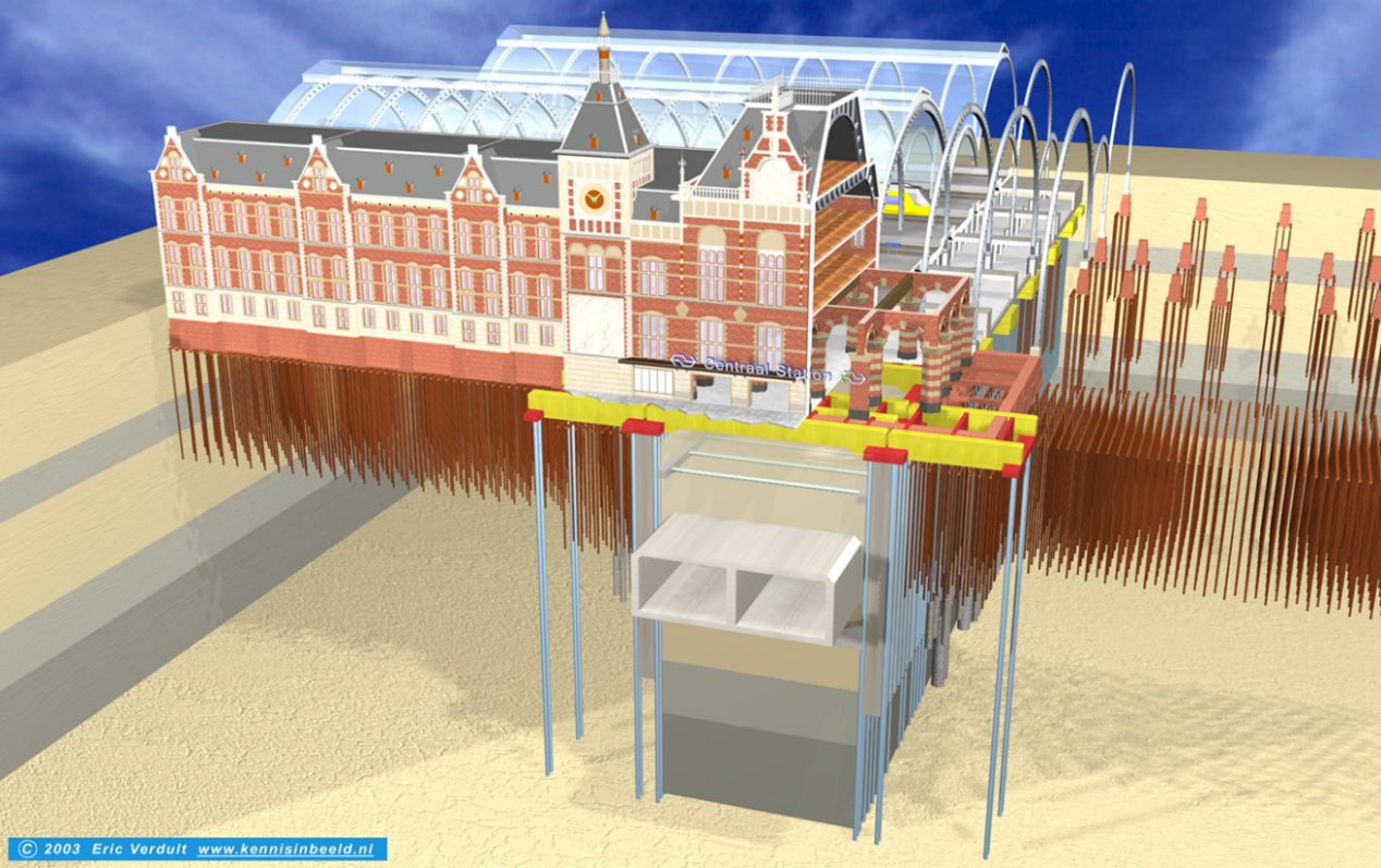 Sandwich wall construction beneath Amsterdam Central Station